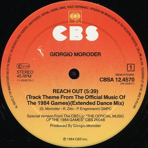 Giorgio Moroder Featuring Paul Engemann - Reach Out