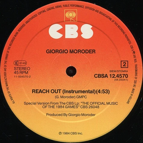 Giorgio Moroder Featuring Paul Engemann - Reach Out