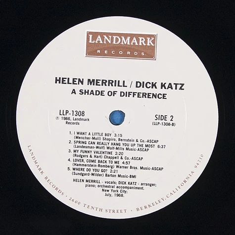 Helen Merrill / Dick Katz - A Shade Of Difference