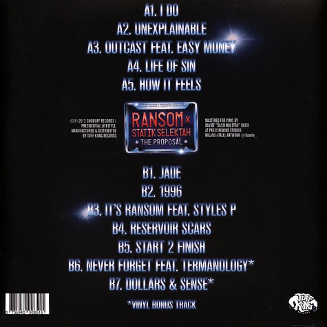 Ransom X Statik Selektah - The Proposal Black Vinyl Edition