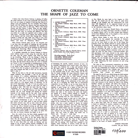 Ornette Coleman - The Shape Of Jazz To Come Transparent Red Vinyl Edition