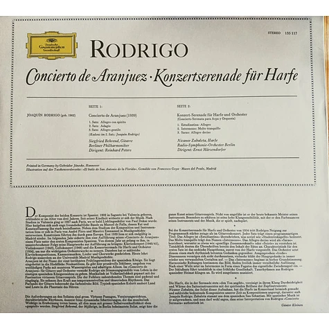 Joaquín Rodrigo, Siegfried Behrend, Nicanor Zabaleta - Concierto De Aranjuez · Konzertserenade Für Harfe