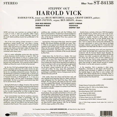Harold Vick - Steppin' Out Tone Poet Vinyl Edition