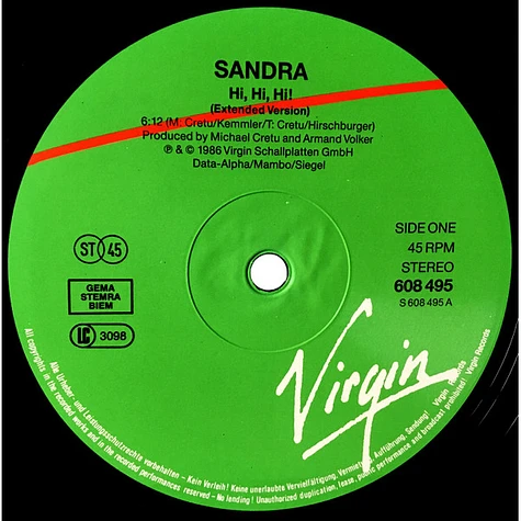 Sandra - Hi! Hi! Hi! (Extended 12")