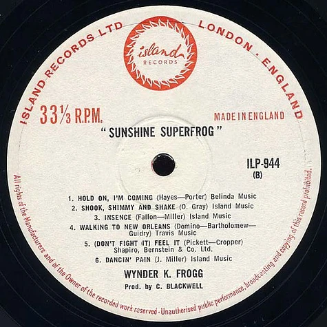 Wynder K. Frog - Sunshine Super Frog - Vinyl LP - 1967 - UK - Original