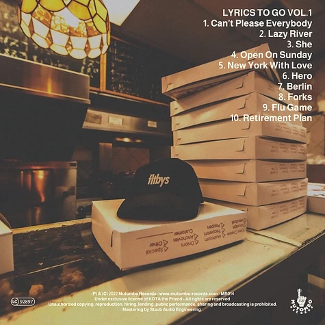 Kota The Friend - Lyrics To Go, Volume 1 Orange / Black Splatter Vinyl Edition