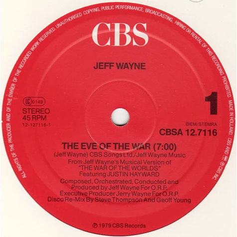 Jeff Wayne - The Eve Of The War (1979 Remix)