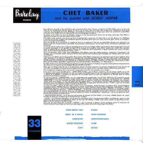 Chet Baker With Bobby Jaspar - Chet Baker In Paris/Vol 3/Barclay/1956
