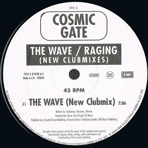 Cosmic Gate - The Wave / Raging (New Clubmixes)