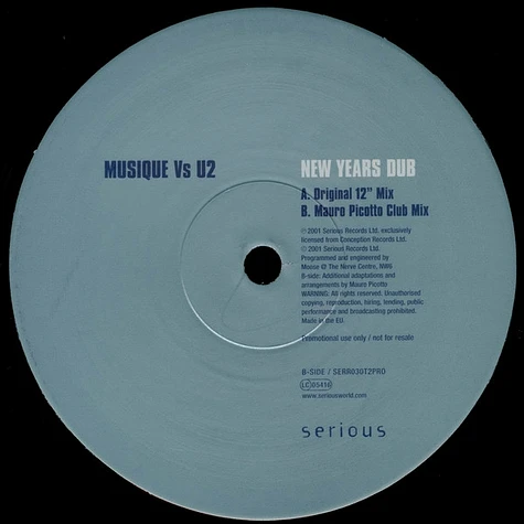 Musique Vs U2 - New Years Dub - Vinyl 2x12 - 2001 - UK - Original | HHV