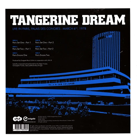 Tangerine Dream - Live In Paris, Palais Des Congres March 6th, 1978 Record Store Day 2023 Edition