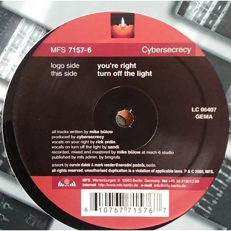 Cybersecrecy - You're Right / Turn Off The Light
