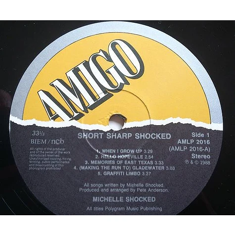 Michelle Shocked - Short Sharp Shocked - Vinyl LP - 1988 - SE