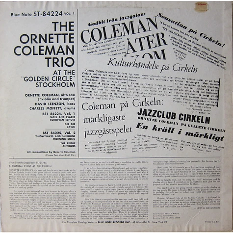 The Ornette Coleman Trio - At The "Golden Circle" Stockholm - Volume One