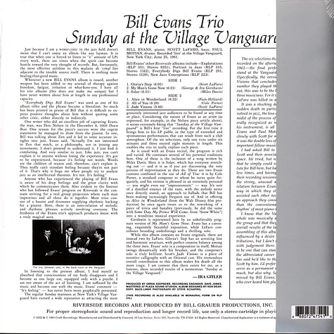 The Bill Evans Trio Featuring Scott LaFaro - Sunday At The Village Vanguard