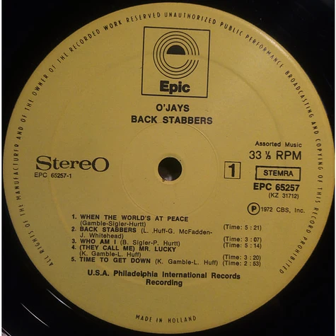 The O'Jays - Back Stabbers