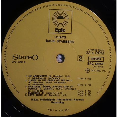 The O'Jays - Back Stabbers