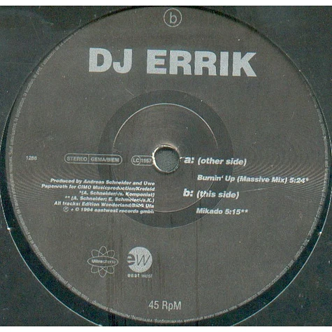 DJ Errik - Burnin' Up / Mikado