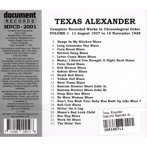 Texas Alexander - Complete Recorded Works 1927-1950 Volume 1 (1927-1928)