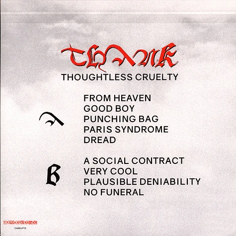 Thank - Thoughtless Cruelty Red Vinyl Edition