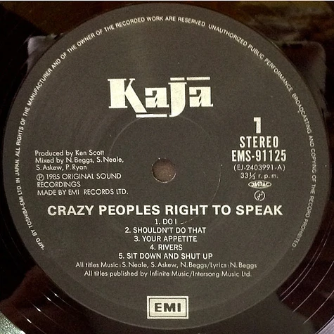 Kaja - Crazy Peoples Right To Speak - Vinyl LP - 1985 - JP - Original | HHV