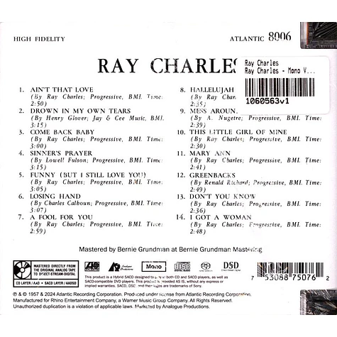 Ray Charles - Ray Charles - Mono Version Atlantic 75 Series Sacd