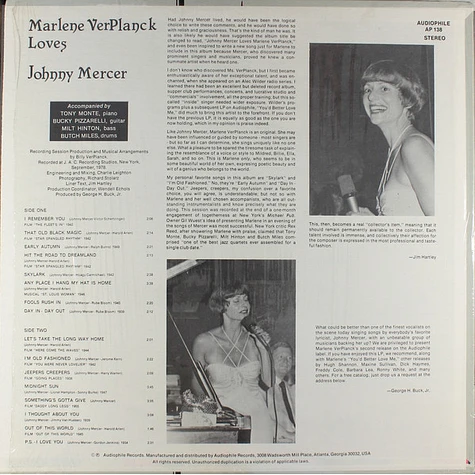 Marlene VerPlanck - Marlene VerPlanck Loves Johnny Mercer