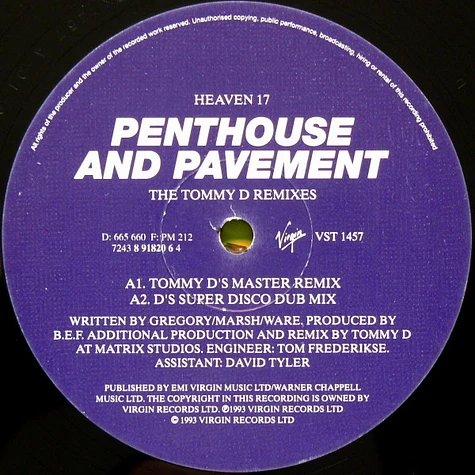 Heaven 17 - Penthouse And Pavement (The Tommy D Remixes)