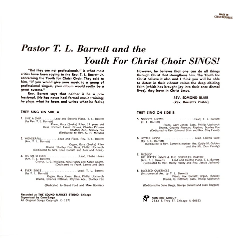 Pastor T.L. And The Youth For Christ Choir Barrett - Like A Ship (Without A Sail) Splatter Vinyl Edition