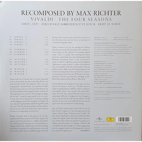 Max Richter / Antonio Vivaldi / Daniel Hope / Konzerthaus Kammerorchester Berlin / André De Ridder - Recomposed By Max Richter: Vivaldi - The Four Seasons