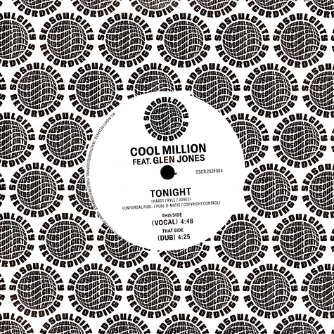 Cool Million - Tonight Feat. Glenn Jones Black Vinyl Edition