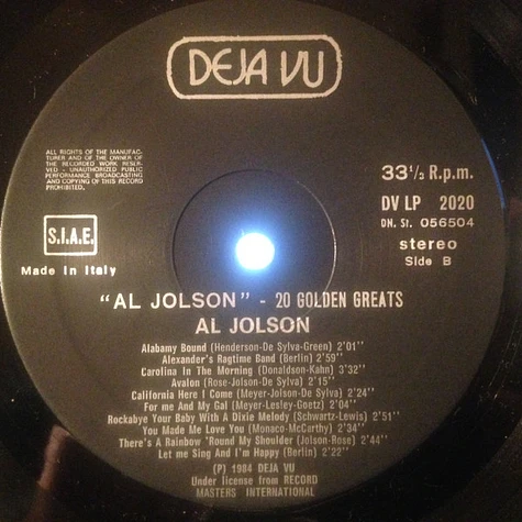 Al Jolson - The Al Jolson Collection - 20 Golden Greats