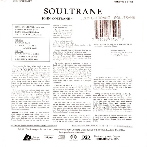 John Coltrane - Soultrane Hybrid Mono Sacd Mini "Old Style" Gatefold Jacket