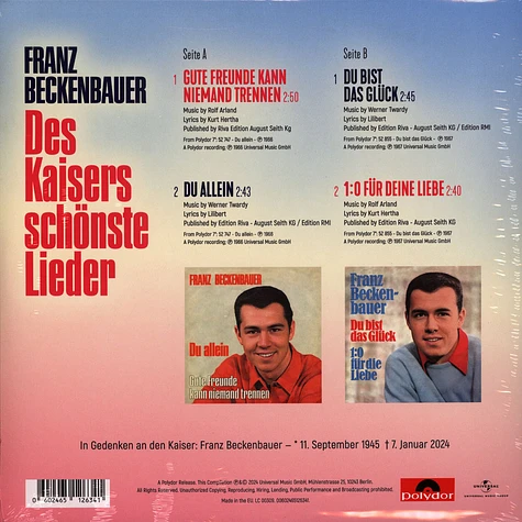 Franz Beckenbauer - Des Kaisers Schönste Lieder Limited Vinyl Edition