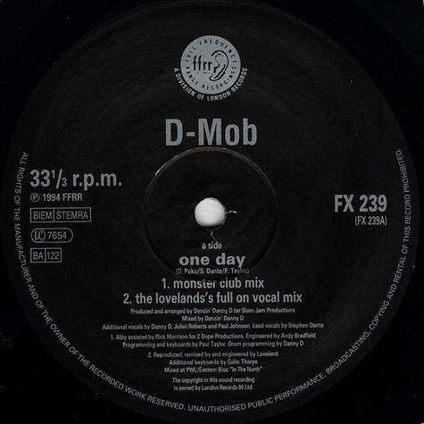 Dancin' Danny D Presents D Mob - One Day