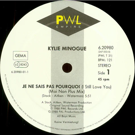 Kylie Minogue - Je Ne Sais Pas Pourquoi (I Still Love You) / Made In Heaven