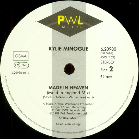 Kylie Minogue - Je Ne Sais Pas Pourquoi (I Still Love You) / Made In Heaven