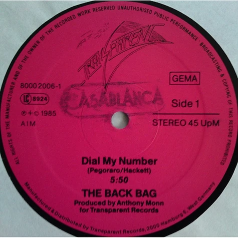 The Back Bag - Dial My Number