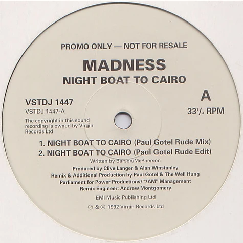 Madness - Night Boat To Cairo