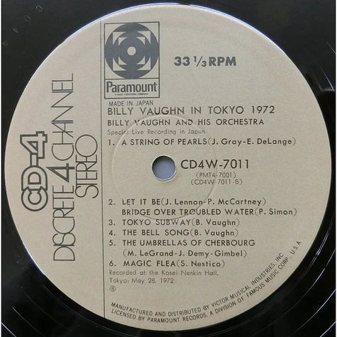 Billy Vaughn And His Orchestra - Billy Vaughn In Tokyo 1972 Vol.1