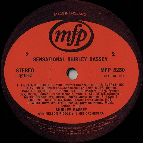 Shirley Bassey With Nelson Riddle And His Orchestra - What Now My Love