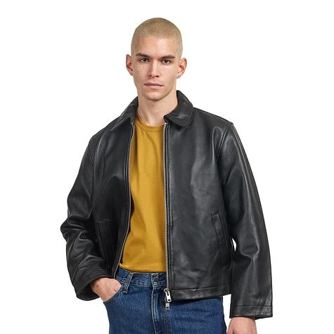 Black leather jacket short online