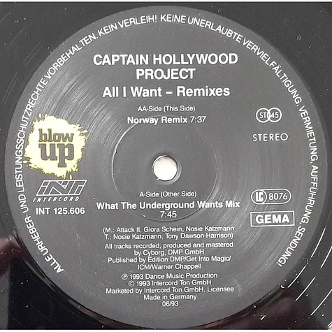 Captain Hollywood Project - All I Want (Remixes)