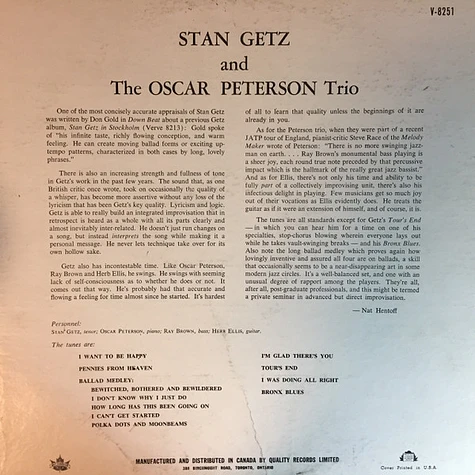 Stan Getz And The Oscar Peterson Trio - Stan Getz And The Oscar Peterson Trio