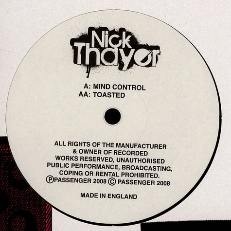 Nick Thayer - Mind Control / Toasted 2024 Repress