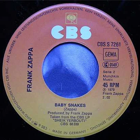 Frank Zappa - Dancin' Fool / Baby Snakes