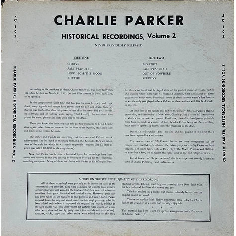 Charlie Parker - Le Jazz Cool, Historical Recordings, Vol. 2