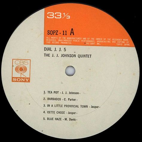 The J.J. Johnson Quintet - Dial J.J. 5