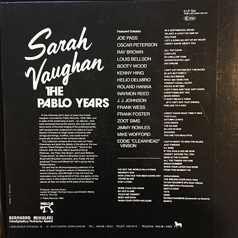 Sarah Vaughan - The Pablo Years