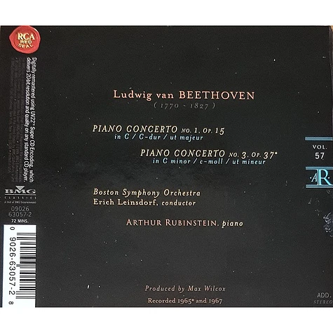 Ludwig van Beethoven, Arthur Rubinstein, Boston Symphony Orchestra , Erich Leinsdorf - Piano Concertos 1 And 3